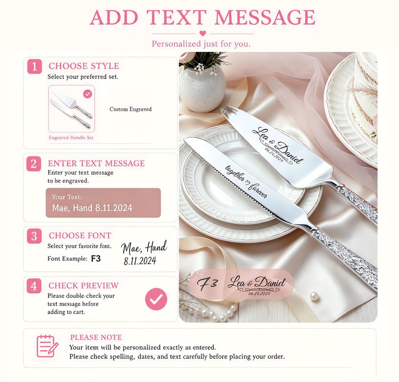 Custom Wedding Cake Serving Set, Personalized Cake Knife and Server, Engraved Wedding Cake Cutting Set, Bride and Groom Gift image 10