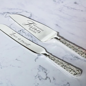 Custom Wedding Cake Serving Set, Personalized Cake Knife and Server, Engraved Wedding Cake Cutting Set, Bride and Groom Gift image 16