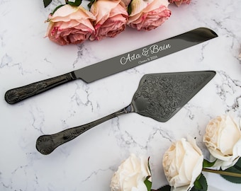 Personalized Wedding Cake Knife and Server Set: Engraved Stainless Steel Keepsake