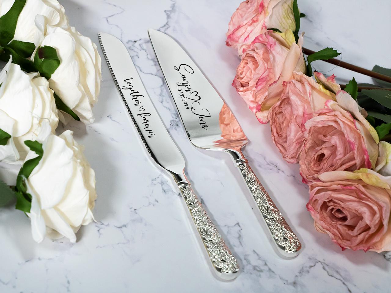 Custom Wedding Cake Serving Set, Personalized Wedding Cake Cutting Set, Wedding Cake Knife, Matrimonial Ceremony Dessert Silverware