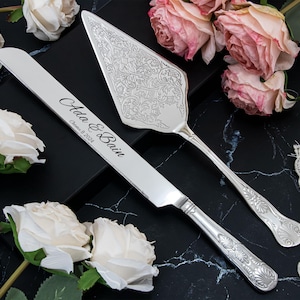 Personalized Wedding Cake Knife and Server Set, Engraved Cake Cutting Set, Wedding Cake Set, Cake Cutter Set for Wedding
