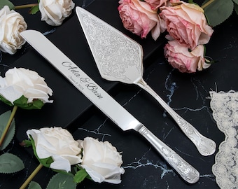 Personalized Wedding Cake Knife Set: Engraved Stainless Steel Server