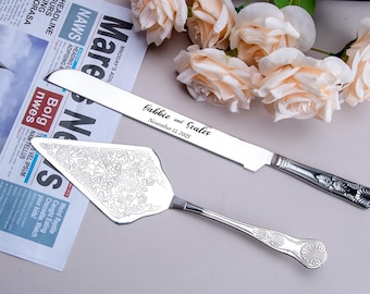 Personalized Wedding Cake Knife and Server Set: Custom Couple Gift