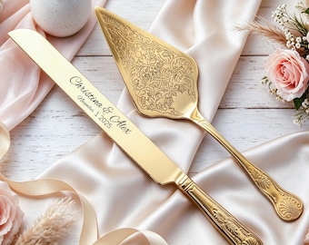Ensemble de découpe de gâteau de mariage personnalisé pour la réception, couteau et pelle à gâteau gravés, cadeau de mariage personnalisé
