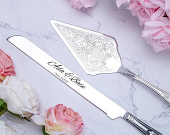 Personalized Wedding Cake Knife and Server Set: Elegant Stainless Steel