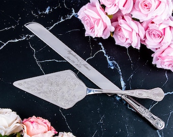 Ensemble couteau et service pour gâteau de mariage personnalisés : souvenir gravé personnalisé