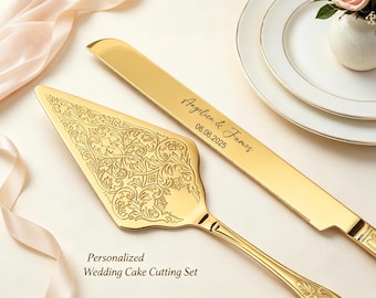 Personalized Wedding Cake Cutting Set, Custom Engraved Cake Knife and Server, Bride and Groom Wedding Gift