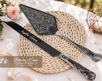 Personalisiertes Hochzeitstortenmesser und Tortenheber-Set, Gravur-Empfangskuchen-Schneideset, individuelles Paargeschenk