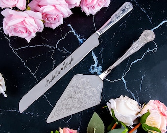 Engraved Wedding Cake Cutting Set: Stainless Steel Knife & Server
