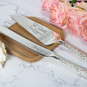 Custom Wedding Cake Serving Set, Personalized Cake Knife and Server, Engraved Wedding Cake Cutting Set, Bride and Groom Gift image 18