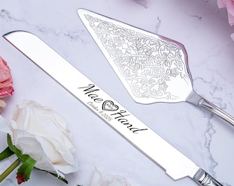 Juego de servir tarta de boda personalizado: cuchillo y servidor grabados como recuerdo