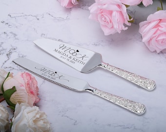 Personalized Cake Knife And Server Set ,Custom Cake Server, Elegant Bridal Pastry Knife, Cake Cutting Utensils, Anniversary Gifts