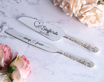 Personalized Wedding Cake Knife Set: Engraved Stainless Steel Server