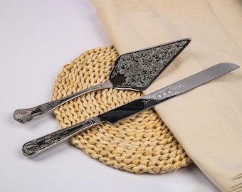 Personalized Wedding Cake Cutting Set: Engraved Stainless Steel Knife & Server