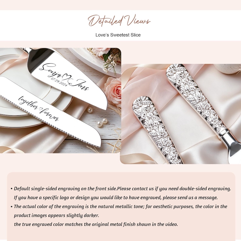 Custom Wedding Cake Serving Set, Personalized Cake Knife and Server, Engraved Wedding Cake Cutting Set, Bride and Groom Gift image 9