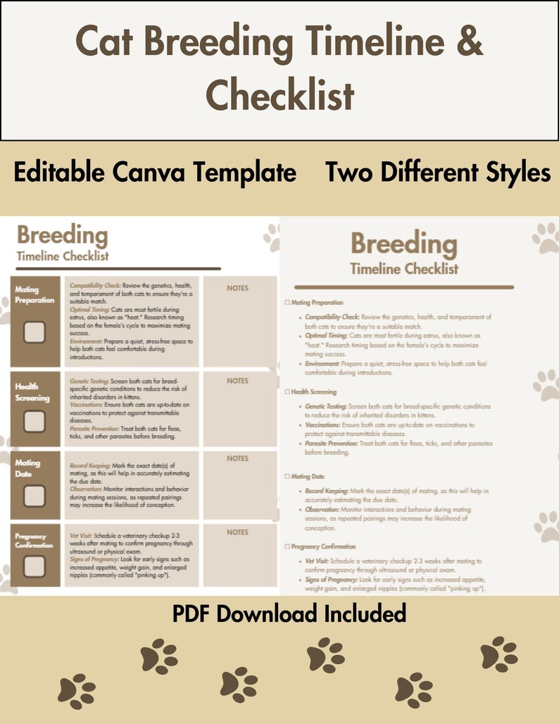 Cat Breeding Checklist: Editable Timeline & Planner (PDF) - Etsy