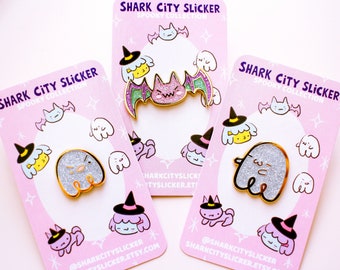 Halloween Enamel Pins - Series 1 - Cute Glitter Ghosts and Bats (Your Choice of Style)