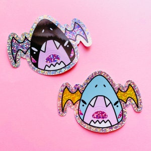 Shark Bats Glitter Holographic Sticker Your Choice of Style image 1