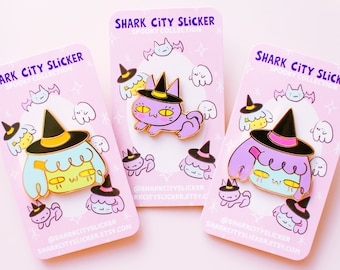 Halloween Spooky Enamel Pins - Series 2 - Witches and Cats (Your Choice of Style)