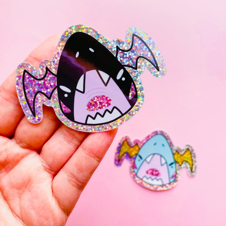 Shark Bats Glitter Holographic Sticker Your Choice of Style image 3