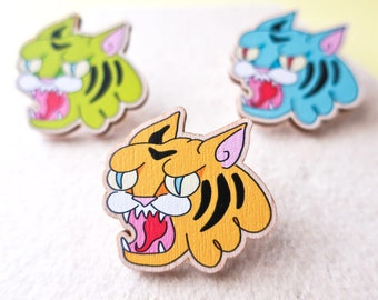 Bright Tigers - Wooden Pins (Blue & Green Available)