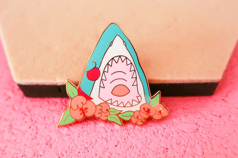 Shark Peonies Enamel Pin image 3