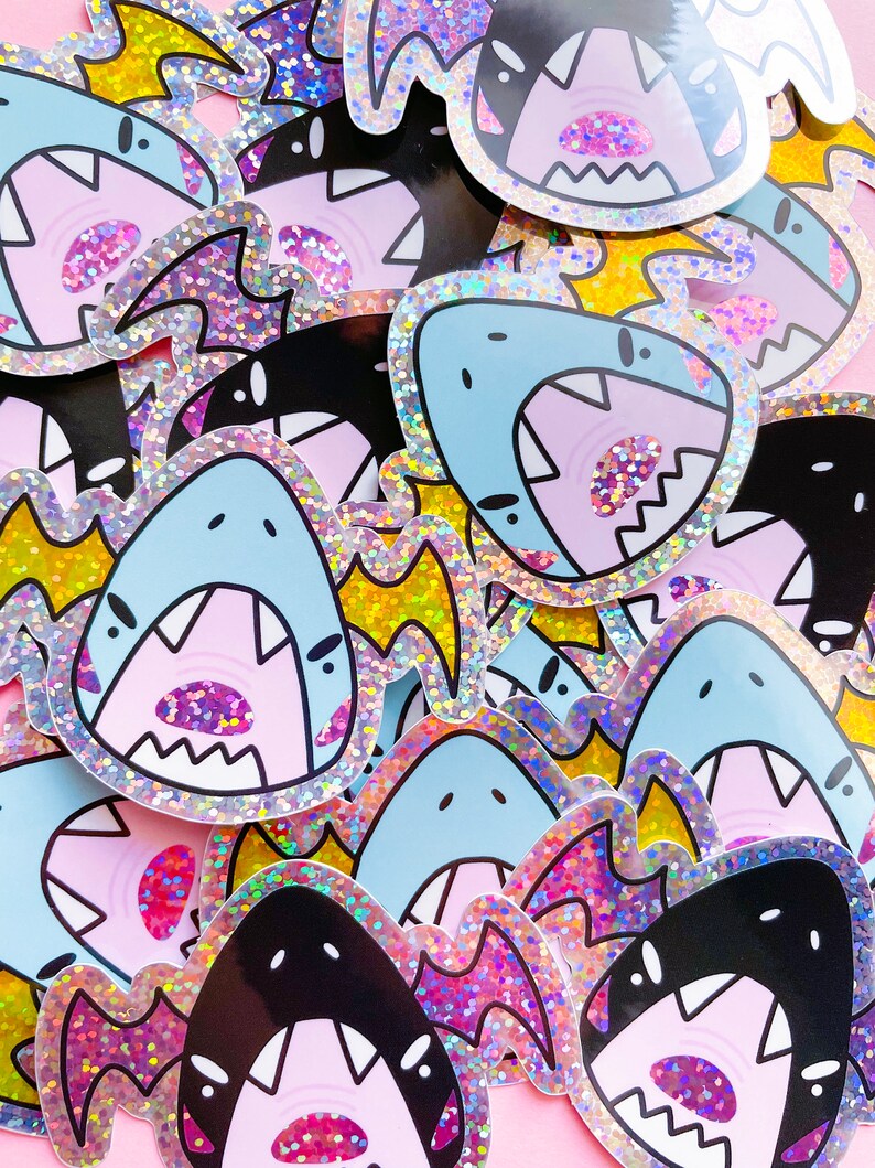 Shark Bats Glitter Holographic Sticker Your Choice of Style image 4