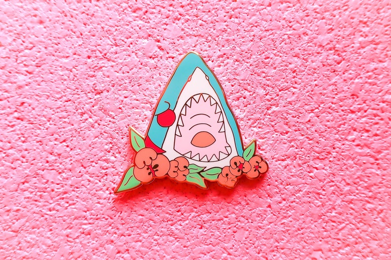 Shark Peonies Enamel Pin image 1