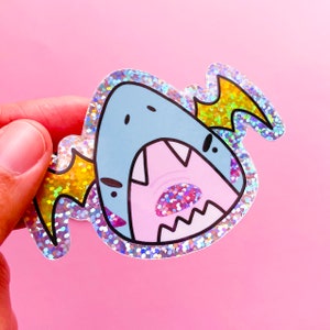 Shark Bats Glitter Holographic Sticker Your Choice of Style image 2