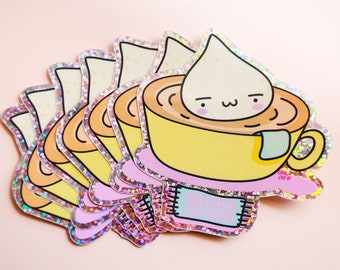 Kawaii Latte Whipped Cream Pal - Glitter Holographic Sticker