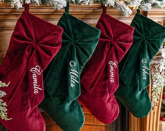 2026 Personalized Bow Christmas Stocking,Family Christmas Stockings with Name,Velvet Christmas Stocking,Holiday Decor Gift