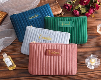 Trousses à cosmétiques personnalisées en velours, Trousse de maquillage en velours, Cadeaux de demoiselle d'honneur, Trousse de toilette de voyage avec nom, Cadeau pour enterrement de vie de jeune fille ou de jeune garçon, Cadeau pour elle