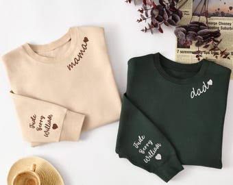 Custom Mama Sweatshirt, Mama Heart Shirt, Kid Name on Sleeve, Personalized Cute Mom Shirt, New Mom Gift, Mothers Day, Pregnancy Announcement