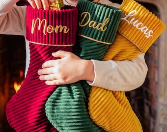 Custom Family Corduroy Christmas Stocking, 2026 Embroidered Name Stocking, Holiday Decor Gift