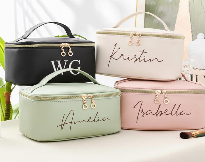 Monogrammed Toiletry Bag, Custom bridesmaid gifts, Large Capacity Embroidered Makeup Bag