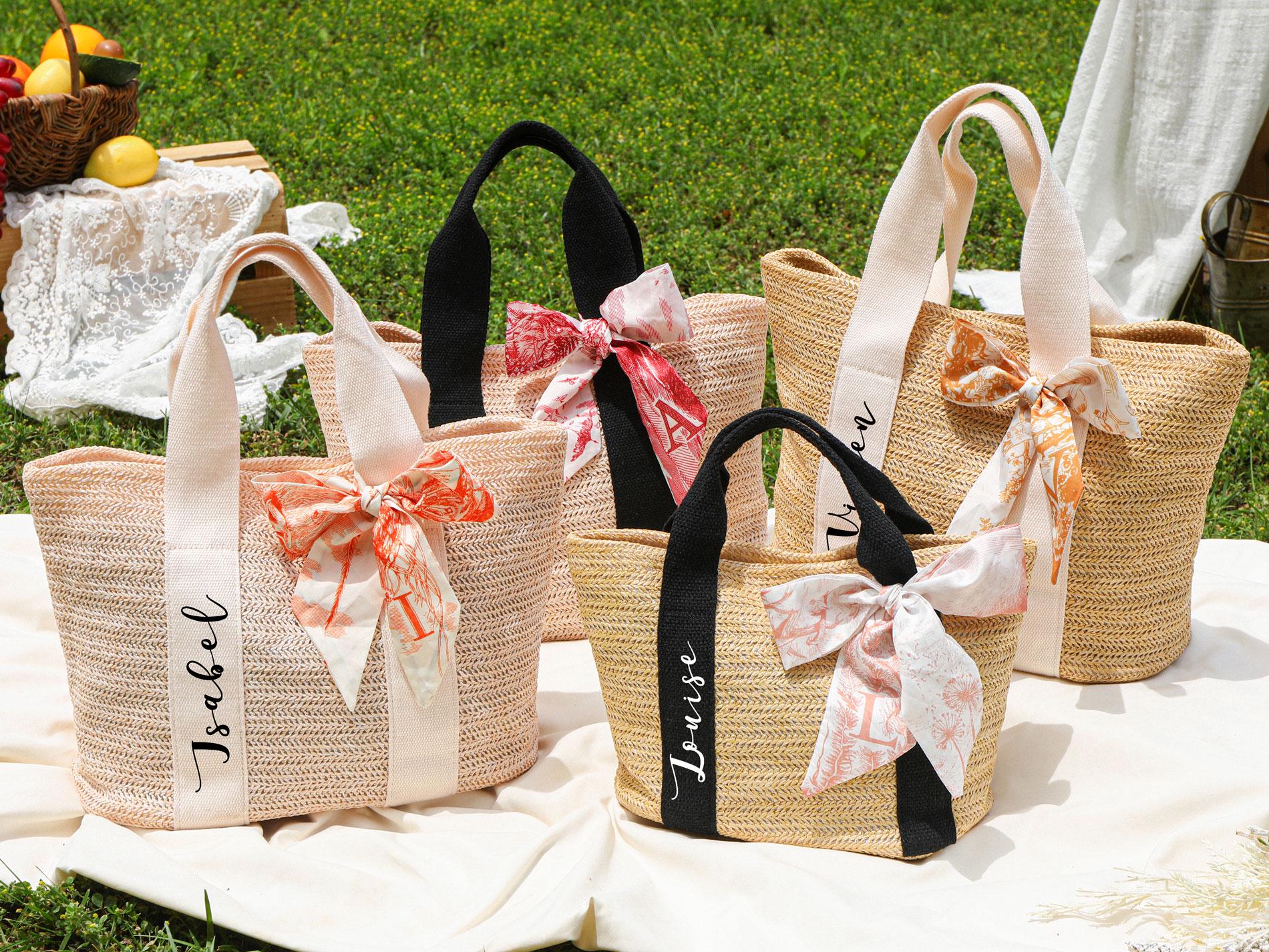Custom Beach Straw Bags, Bachelorette Tote Bag, Personalized Scarf Bag, Bridal Shower Bags, Wedding Favors, Bridesmaid Proposal, Burlap Tote