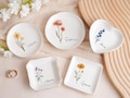 Personalized Birth Flower Ring Dish, Custom Name Jewelry Tray, Bridesmaid Gifts for her
