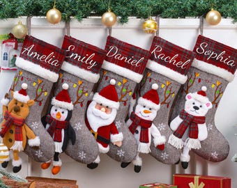 Bas de Noël 3D personnalisés, bas de Noël brodés, bas de Noël de famille avec nom, bas monogramme, cadeau de décoration de vacances