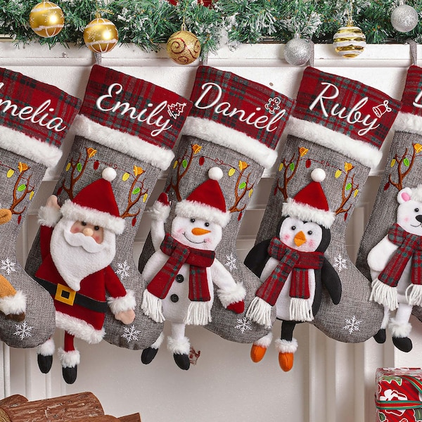 Personalized 3D Christmas Stockings,Embroidered Christmas Stockings,Custom Family Christmas Stocking With Name,Monogram Stocking