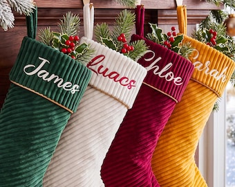 2026 Embroidered Family Stocking, Personalized Corduroy Christmas Stocking, Holiday Decor Gift