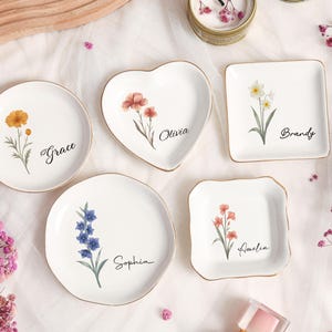 Personlig födelseblomma-prydnadsskål, anpassad akvarellblomring, bröllopsbrudtärnepresenter, möhippapresenter, present till mamma