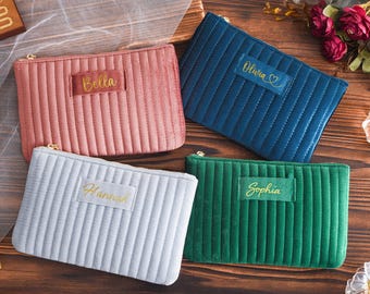 Trousse de maquillage personnalisée en velours, cadeaux de demoiselle d'honneur, trousse de toilette de voyage, trousse en velours monogramme, cadeaux de fête de mariage, cadeau pour elle