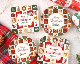 Personalized Christmas Jewelry Dish, Custom Name Ceramic Trinket Tray,  Xmas Gift for Her