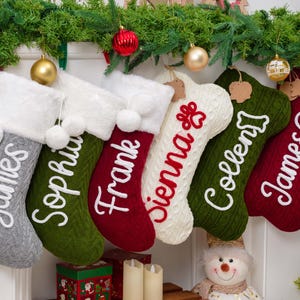 Personalized Family Christmas stockings,Knitted Stocking with Name,Dog Bone Stockings, Pet Stockings,Holiday Stockings,Holiday Decor Gift