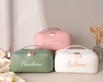 Cosmetic Bag as  Bridal Shower Bags, Embroidered Leather Makeup Bag, Bridesmaid Gift, Bridal Shower Gift, Gift for Her, Makeup Organizer