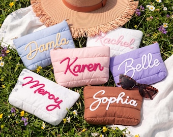 Trousse de toilette en chenille personnalisée, trousse de maquillage pour demoiselle d'honneur, cadeau pour enterrement de vie de jeune fille, trousse de toilette matelassée, cadeau pour homme