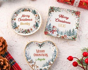 Christmas Personalized Trinket Dish,  Customized Ceramic Jewelry Holder, Holiday Stocking Stuffer Gift