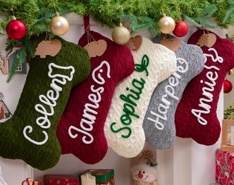 2026 Personalized Bone Christmas Stockings,Bone Shaped Dog Socks with Name,Christmas Family Stockings, Pet Stockings, Holiday Decor Gift