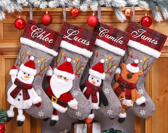 Personalized 3D Christmas Stockings, Custom Embroidered Family  Holiday Stockings, Monogram Stocking
