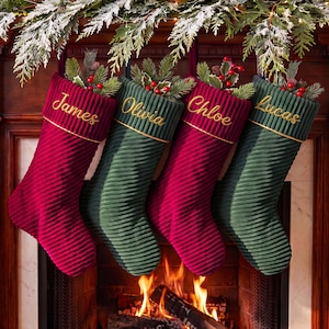 Personlig julstrumpa i manchester, broderad familjestrumpa med namn, juldekoration